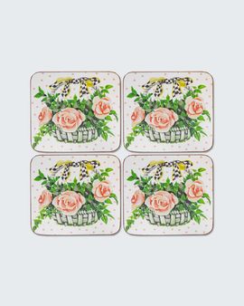 MacKenzie-Childs Really Rosy Cork Back Coasters, Set Of 4