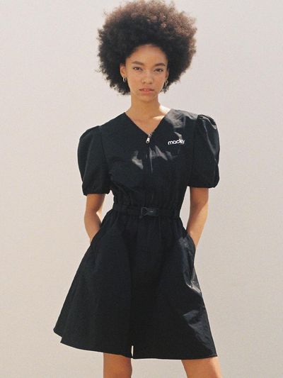 macky Balloon V-belt Dress [black]