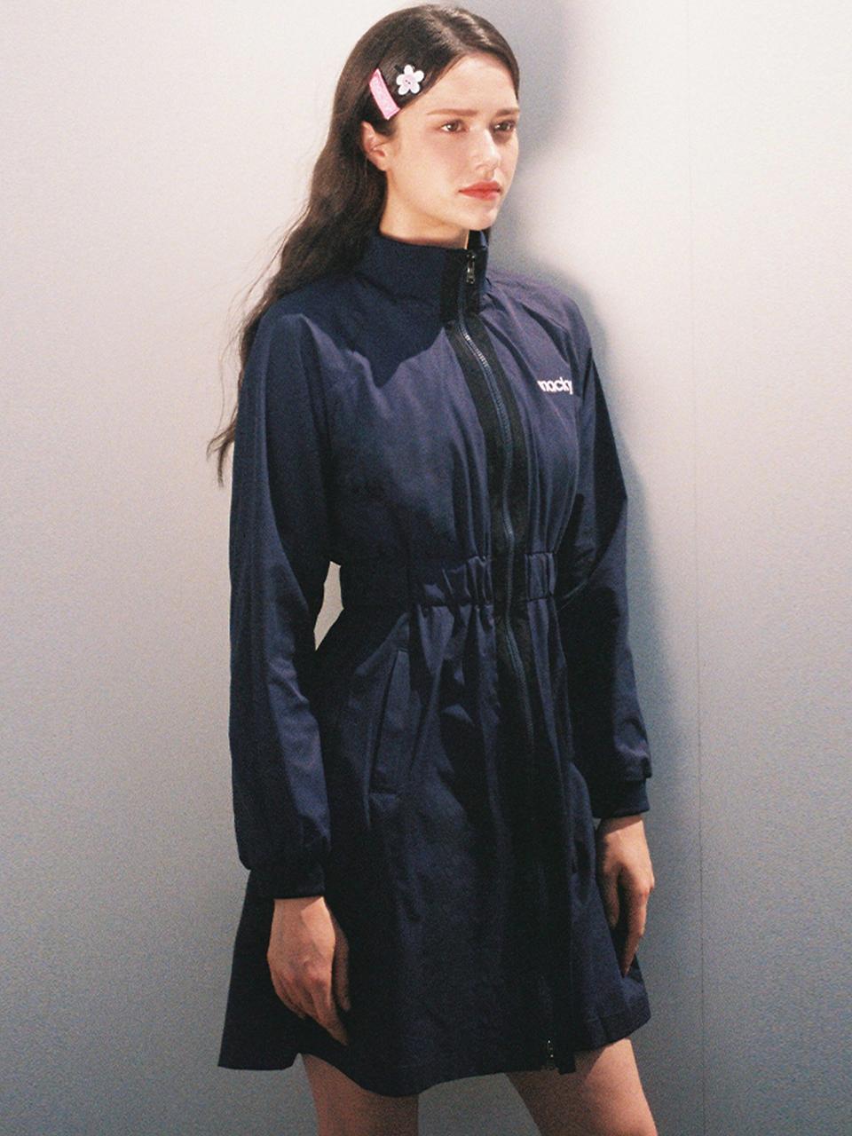 macky Front Zip-Up Dress [Navy]