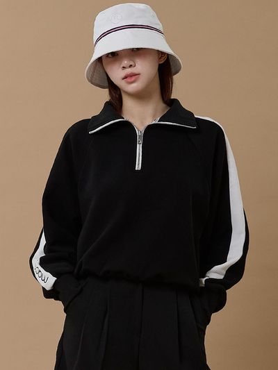 macky Karina Color Block Zip-Up Sweatshirt [Black]