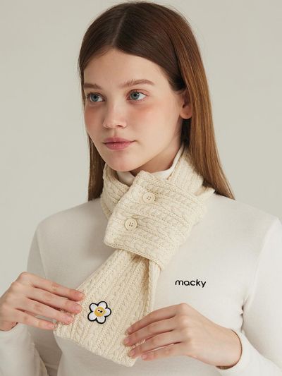 macky Point Button Knit Muffler [Ivory]