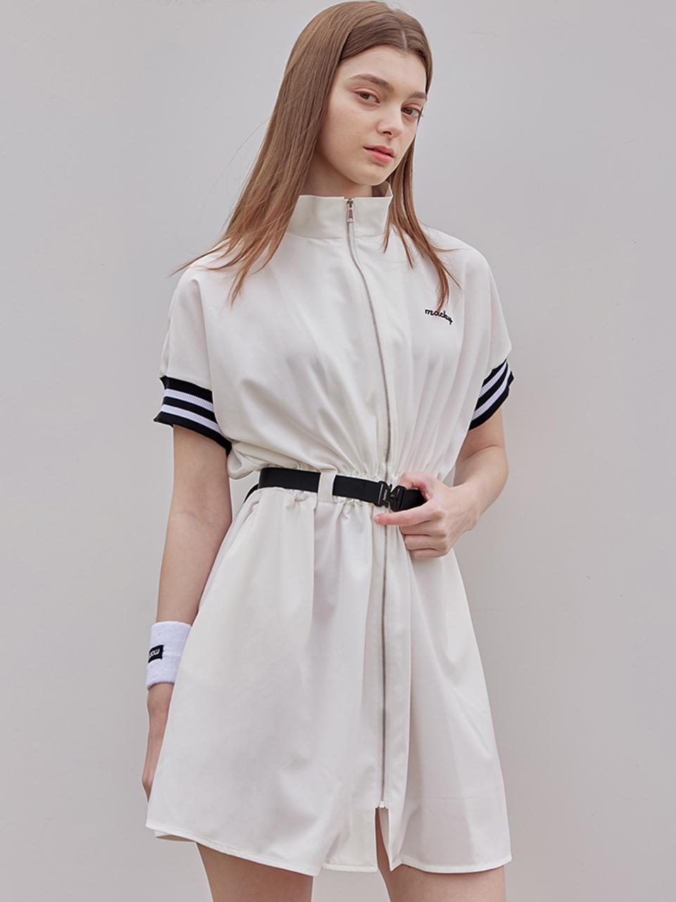 macky spoty zip-up belt dress (white)