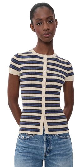 Madewell Madewell Anya Variegated Rib Cardigan Pale Chamois Multi Stripe