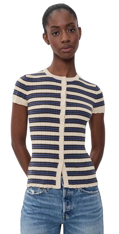 Madewell Madewell Anya Variegated Rib Cardigan Pale Chamois Multi Stripe