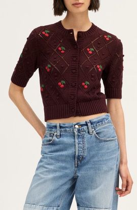 Madewell Madewell Embroidered Bauble Cotton Pointelle Stitch Cardigan