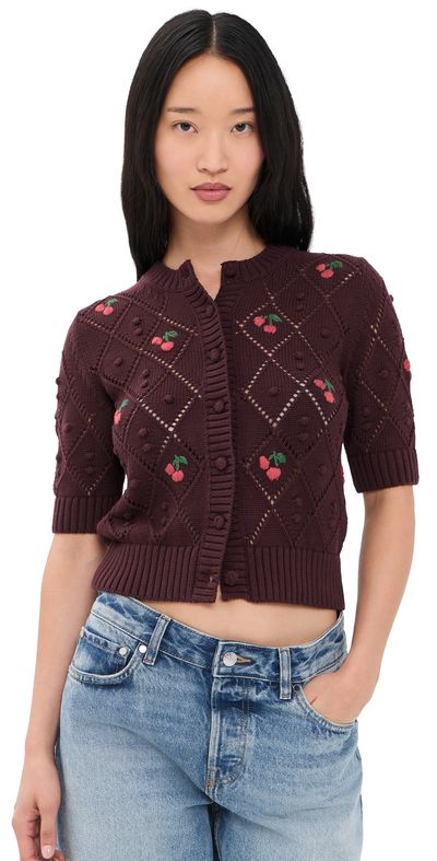 Madewell Madewell Embroidered Bauble Pointelle Stitch Cardigan Smoked Claret Cherry