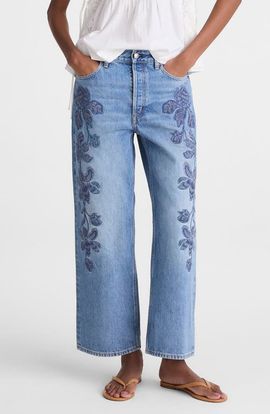 Madewell Madewell Embroidered Low Slung Baggy Crop Jeans