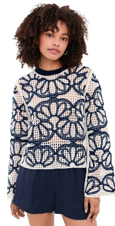 Madewell Madewell Floral Embroidered Rhoda Pullover Navy Floral Embroidery