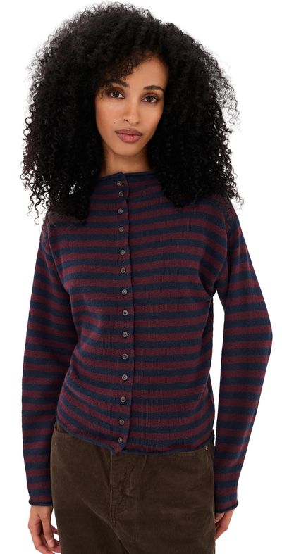 Madewell Madewell Funnel Neck Cardigan Indigo And Claret Stripe