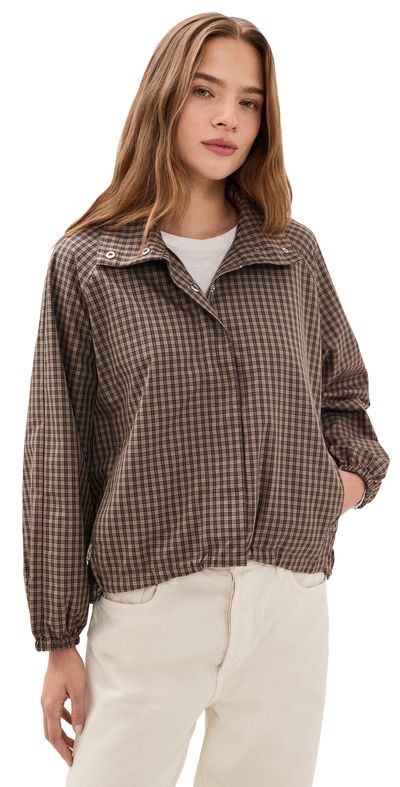 Madewell Madewell Funnel Neck Windbreaker Jacket Brown Black Check