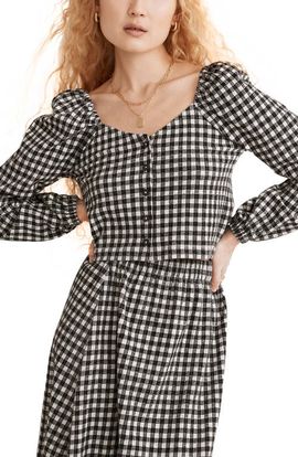 Madewell Madewell Gingham Puff Sleeve Button Front Crop Top