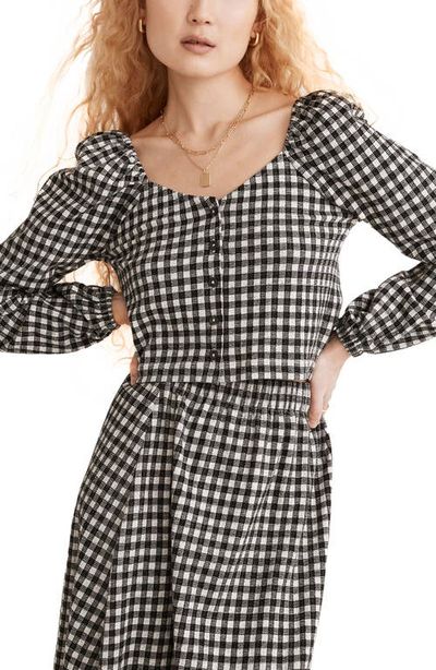 Madewell Madewell Gingham Puff Sleeve Button Front Crop Top