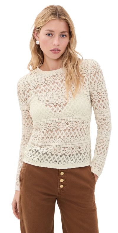 Madewell Madewell Jacquard Lace Long Sleeve Top Vintage Ivory