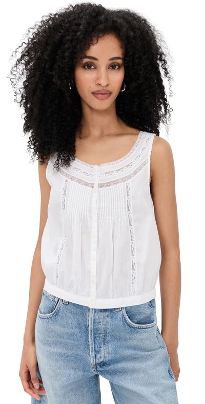 Madewell Madewell Lace-Insert Pintuck Sleeveless Top White