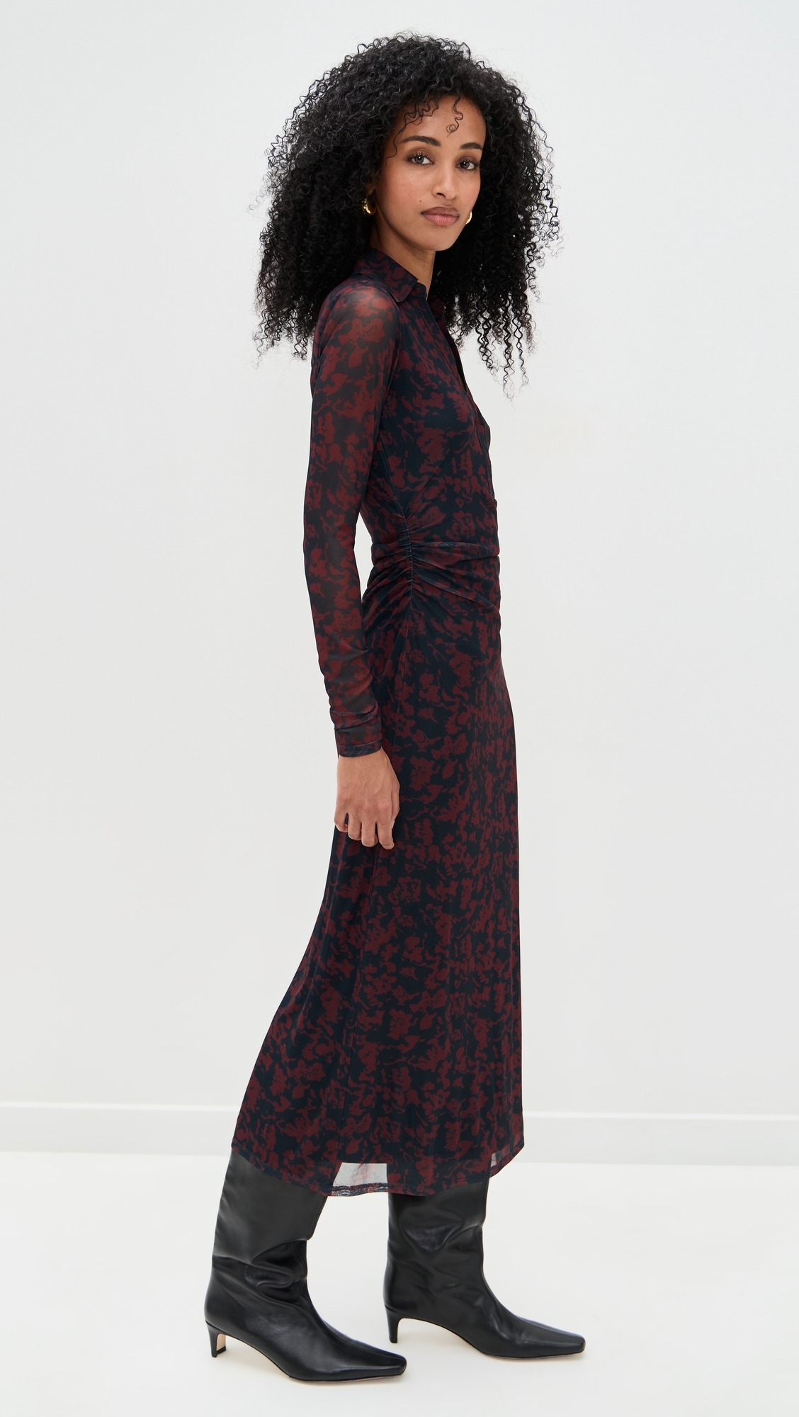 Madewell - Long Sleeve Polo Midi Dress Abstract Flora Dark Navy