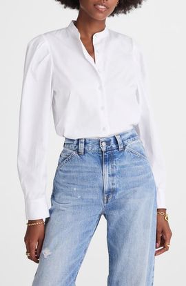 Madewell Madewell Paulina Cotton Poplin Band Collar Button-Up Shirt