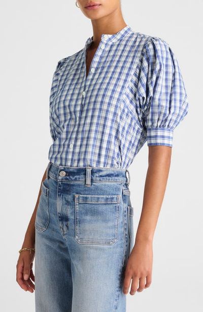 Madewell Madewell Plaid Puff Sleeve Band Collar Shirt