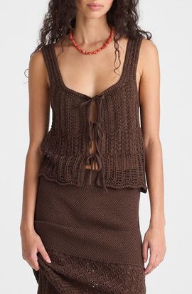 Madewell Madewell Pointelle Stitch Tie Front Cotton Sweater Tank