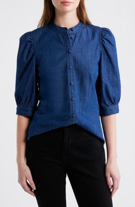 Madewell Madewell Puff Sleeve Band Collar Denim Shirt