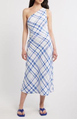 Madewell Madewell Ruched One-Shoulder Linen Midi Dress