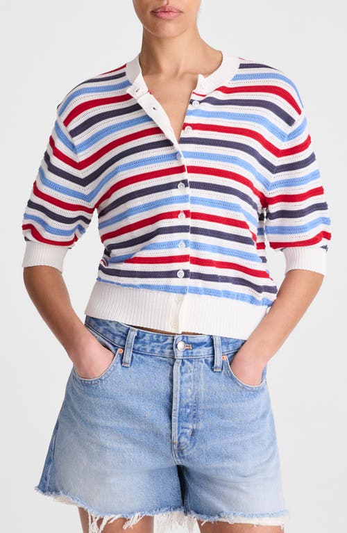 Madewell Madewell Textured Stripe Short Sleeve Cotton Cardigan