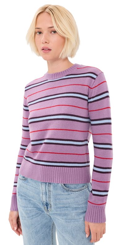 Madewell Madewell The Mila Crewneck In Soft Wool Antique Mauve Multi Stripe