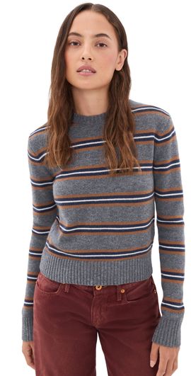Madewell Madewell The Mila Crewneck In Soft Wool Heather Grey Mini Multi Stripe
