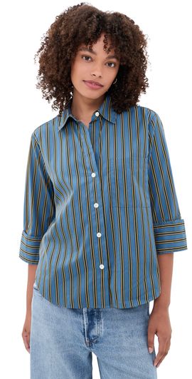 Madewell Madewell The Signature Stripe Button Down Shirt Mustang Stripe Port Blue