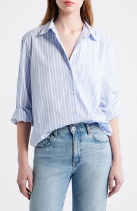 Madewell Madewell The Signature Stripe Cotton Poplin Y-Neck Shirt The Signature Y-Neck Shirt