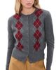 Madewell Madewell The Sophia Cardigan Hthr Grey And Merlot Argyle - 1