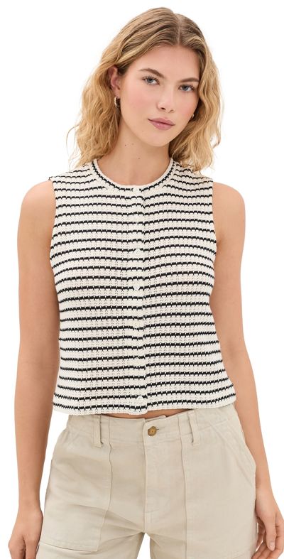 Madewell Madewell Tuck Stitch Sweater Vest Texture Black Stripe Tuck Stitch