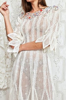 Madly Vintage 1980s Crochet Lace Scalloped Dress Selected by Madly Vintage
