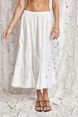 Madly Vintage 90s Cotton Beaded Cutwork Skirt Selected by Madly Vintage
