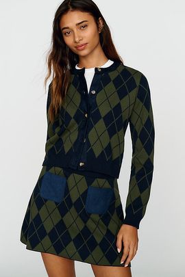 Maeve 100% Cotton Argyle Cardigan