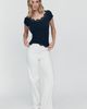 Maeve 100% Cotton Lace-Trim Ribbed Tee - 2