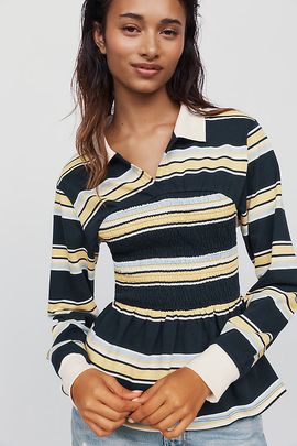 Maeve 100% Cotton Peplum Rugby Top