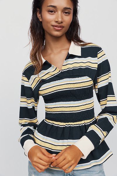 Maeve 100% Cotton Peplum Rugby Top