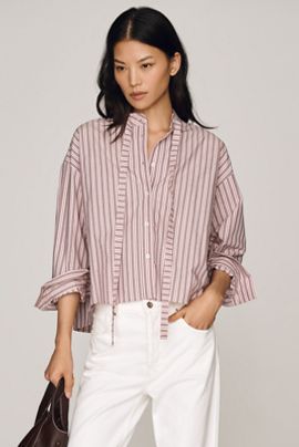 Maeve 100% Cotton Tie-Neck Buttondown Shirt