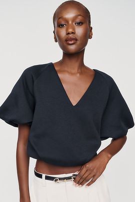 Maeve 100% Cotton V-Neck Bubble Sweatshirt