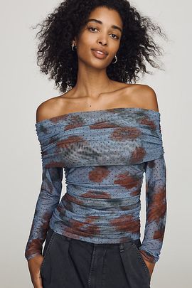 Maeve Aleda Mesh Off-Shoulder Top