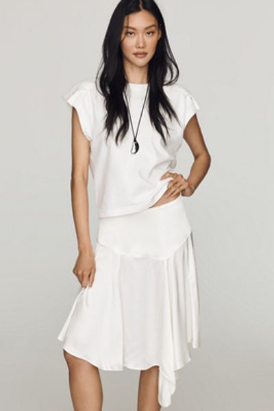 Maeve Asymmetrical Satin Godet Midi Skirt