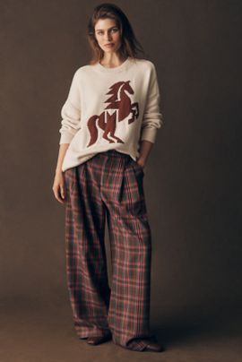 Maeve Avery Plaid Wide-Leg Trousers by Maeve Pants