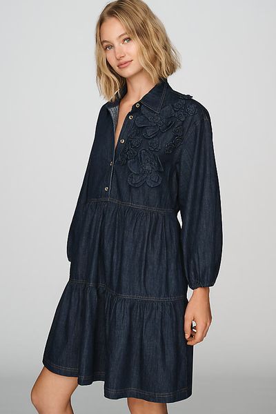 Maeve Bettina 100% Cotton Denim Tiered Mini Shirtdress