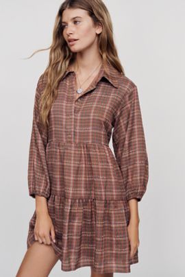 Maeve Bettina Plaid Mini Shirtdress