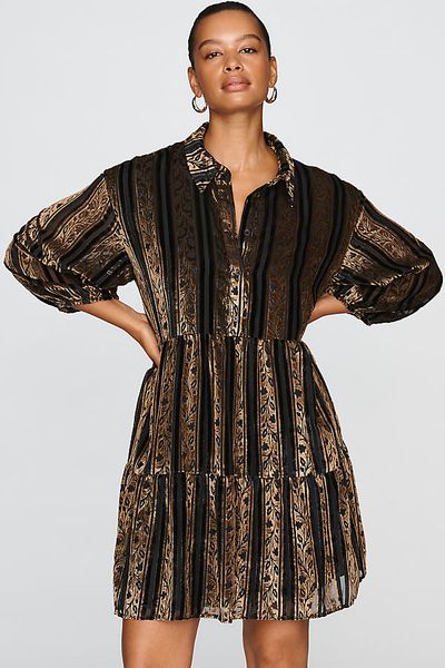 Maeve Bettina Velvet Tiered Mini Shirtdress