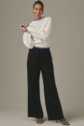 Maeve Brooklin Linen Tie-Front Pull-On Pants by Maeve