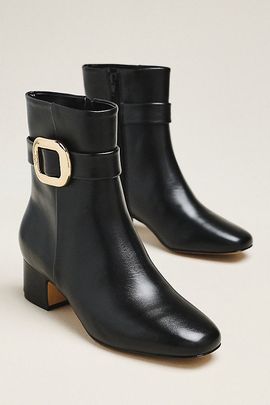 Maeve Buckle Block-Heel Boots