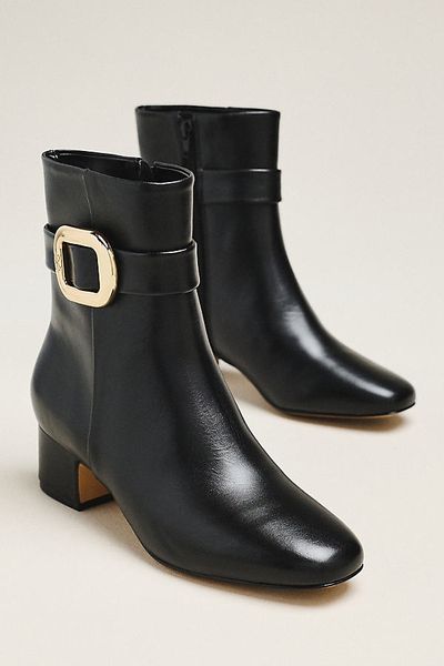 Maeve Buckle Block-Heel Boots
