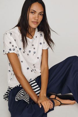 Maeve Caitlin Cotton Embroidered Boxy Tee