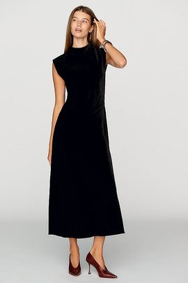 Maeve Charlette Velvet Mock Neck Midi Dress